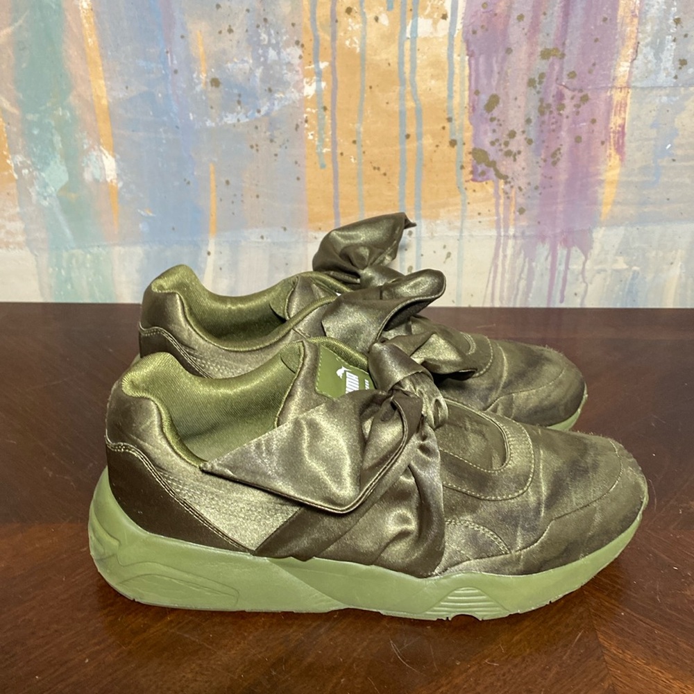 PUMA FENTY Rihanna Olive Satin Bow Sneakers US 9
